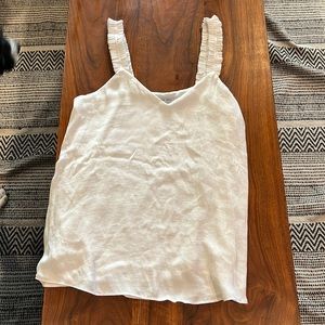 White silky tank top with ruched straps